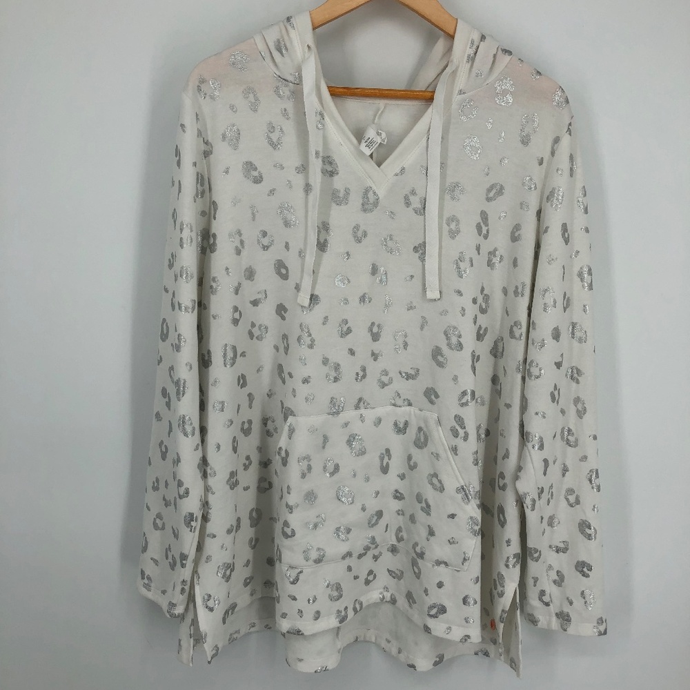 Livi Active Womens Hoodie Sweatshirt Size 18/20 White Leopard Metallic Animal